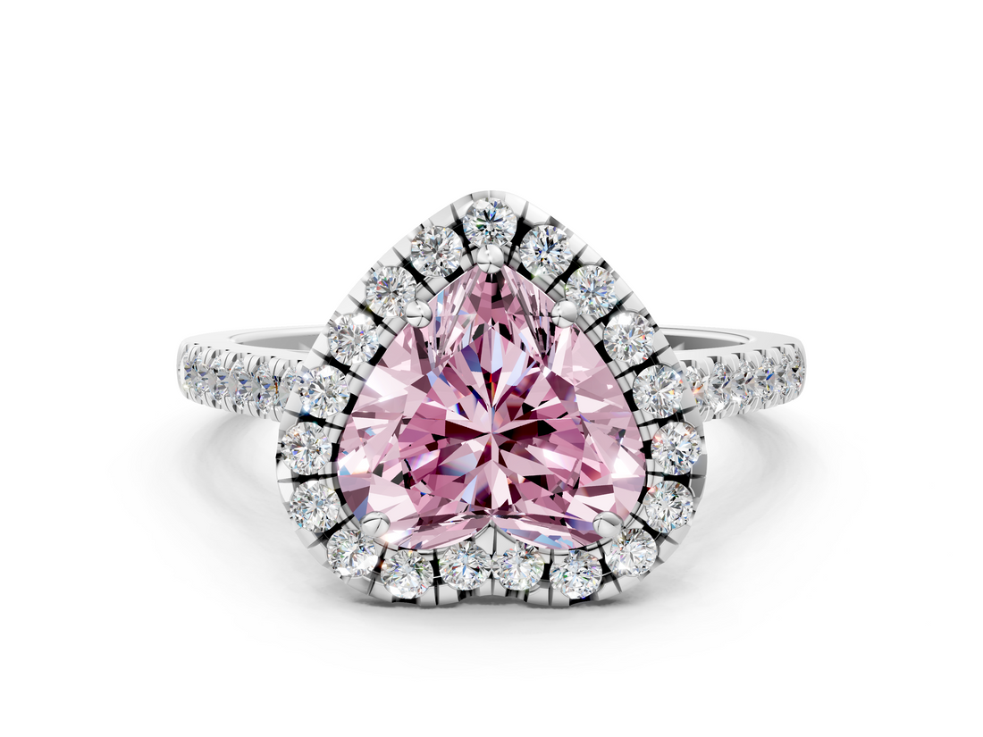 White gold Fancy Pink Heart  Halo Pavé Diamond Engagement Ring with Four-Prong Setting_3