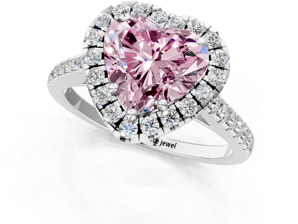 White gold Fancy Pink Heart  Halo Pavé Diamond Engagement Ring with Four-Prong Setting