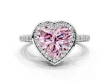 White gold Fancy Pink Heart  Halo Pave Band Solitaire Ring with Prong Setting_66