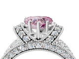 White gold Fancy Pink Heart  Halo Pave Diamond Engagement Ring with Milgrain Detailing_53