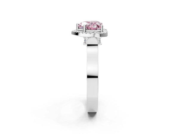 White gold Fancy Pink Heart  Halo Pave Split Shank Prong Setting Ring