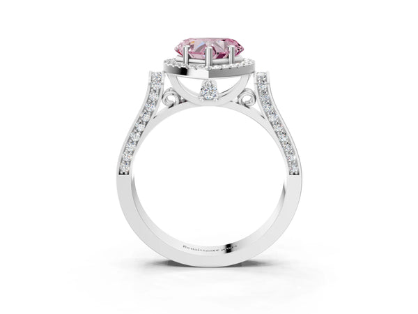 White gold Fancy Pink Heart  Halo Pave Split Shank Prong Setting Ring