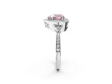 White gold Fancy Pink Heart  Halo Round Diamond Milgrain Pave Engagement Ring_5