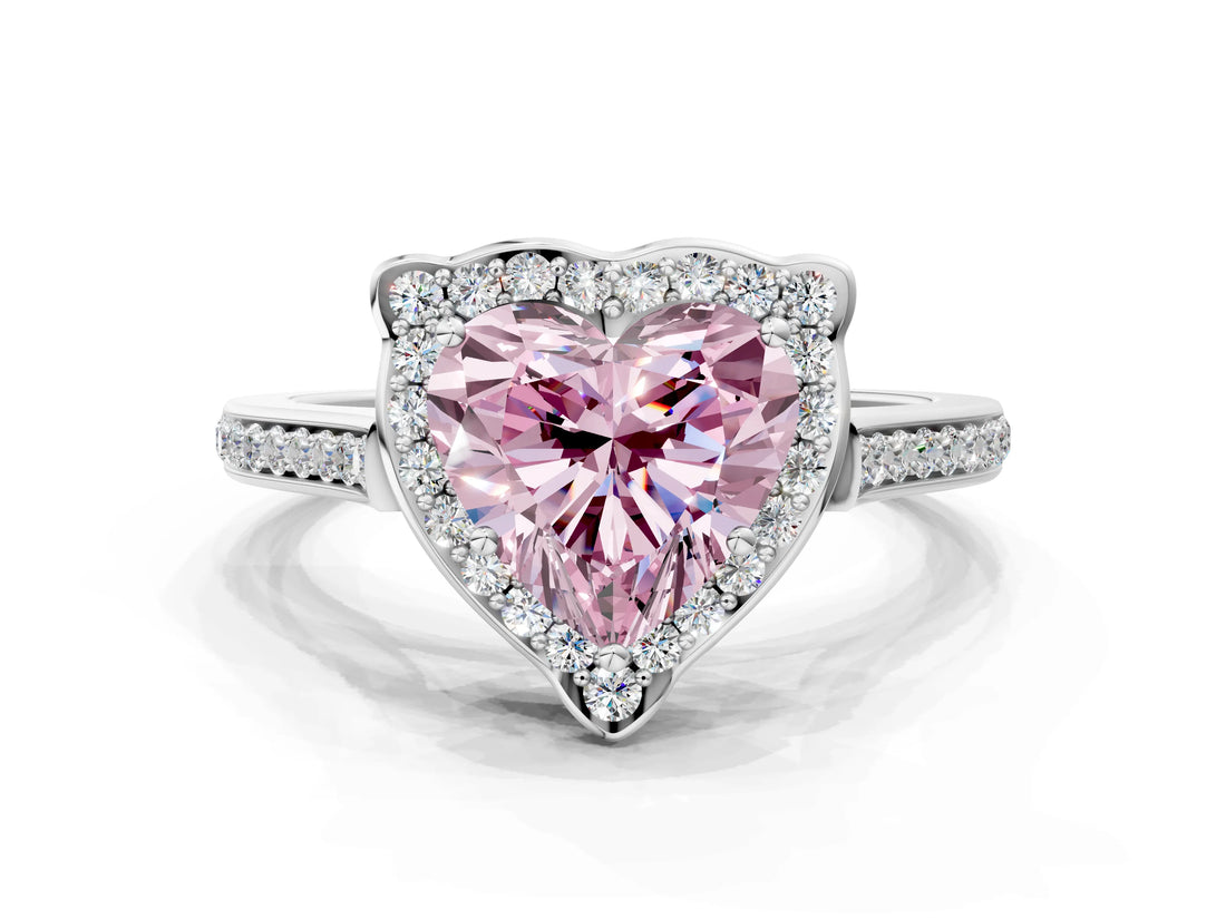 White gold Fancy Pink Heart  Halo Round Diamond Pave Band with Four-Prong Setting_50