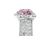 White gold Fancy Pink Heart  Halo Round Diamond Pave Band with Prong Setting 5
