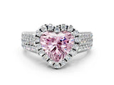 White gold Fancy Pink Heart  Halo Round Diamond Pave Band with Prong Setting_12