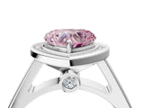 White gold Fancy Pink Heart  Halo Solitaire Diamond Ring with Pave Band and Bezel Setting_54