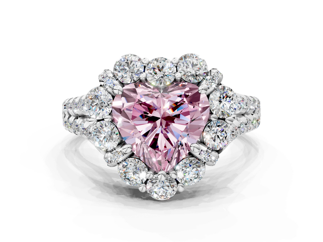 White gold Fancy Pink Heart  Halo Split Shank Diamond Engagement Ring with Pave Band and Four-Prong Setting_54