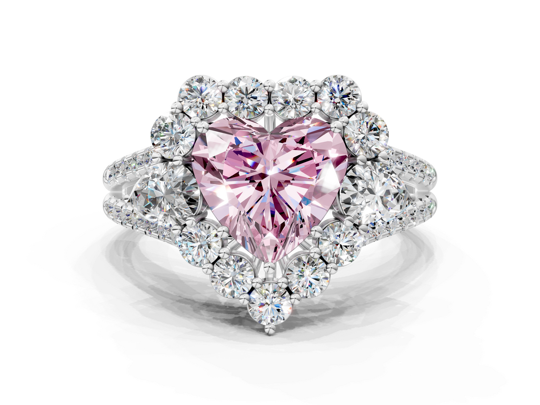 White gold Fancy Pink Heart  Halo Split Shank Diamond Engagement Ring with Prong Setting_19