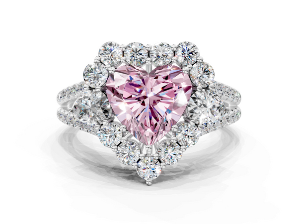 White gold Fancy Pink Heart  Halo Split Shank Diamond Engagement Ring with Prong Setting
