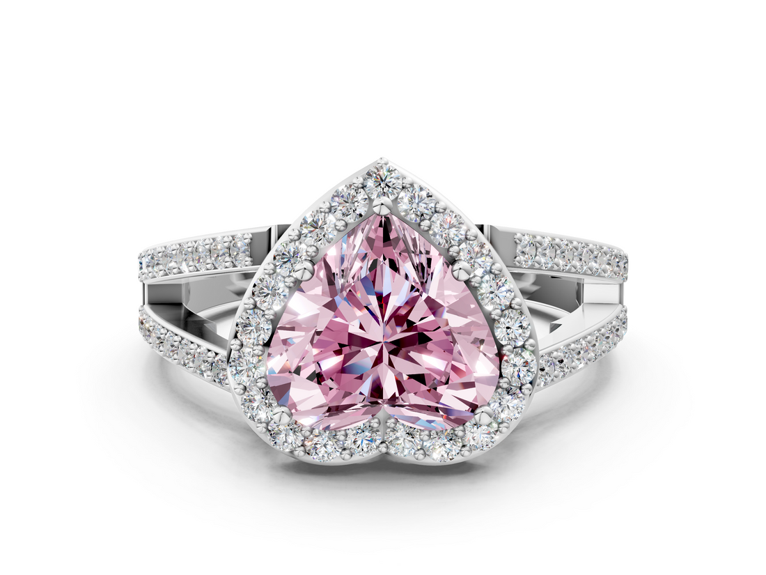 White gold Fancy Pink Heart  Halo Split Shank Diamond Ring with Four-Prong Setting_32