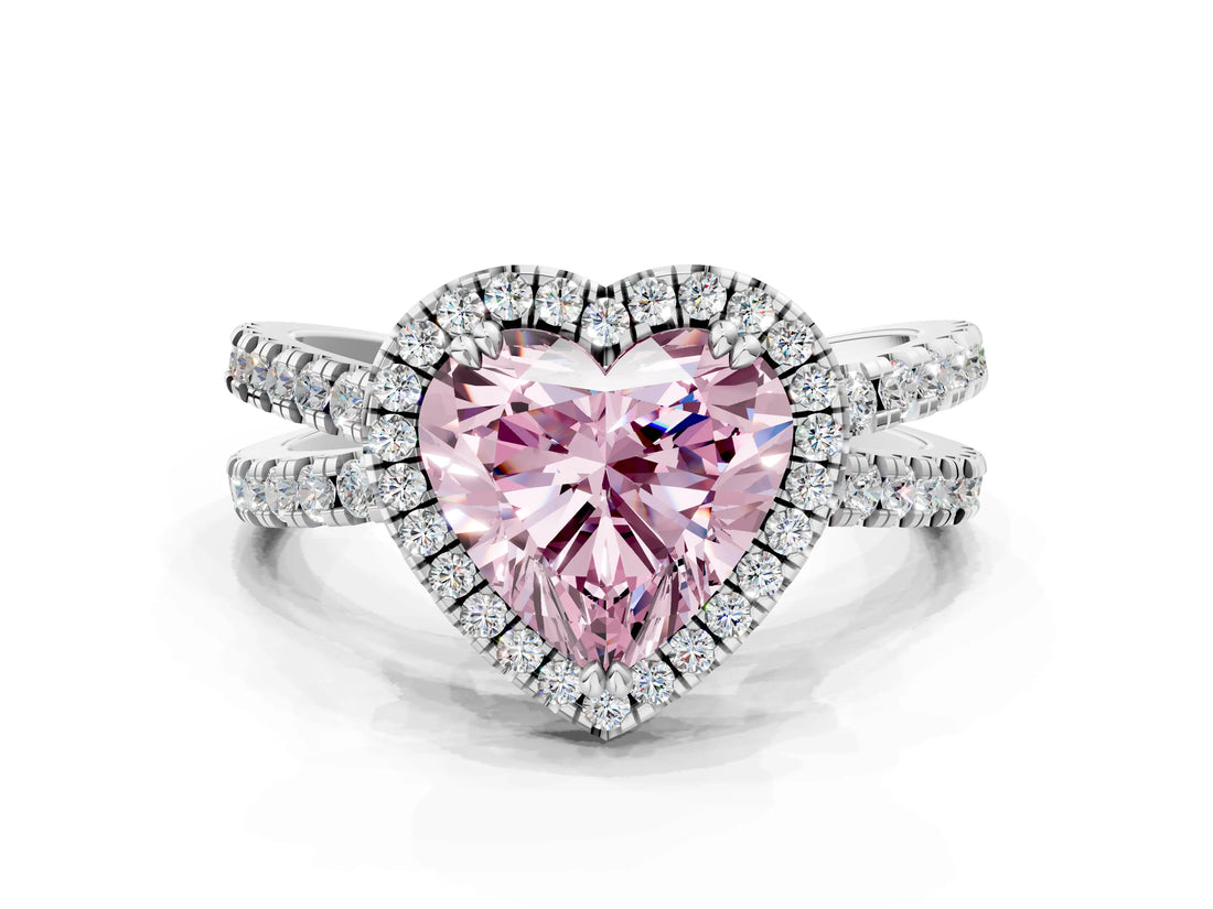 White gold Fancy Pink Heart  Halo Split Shank Diamond Ring with Pavé Setting_38