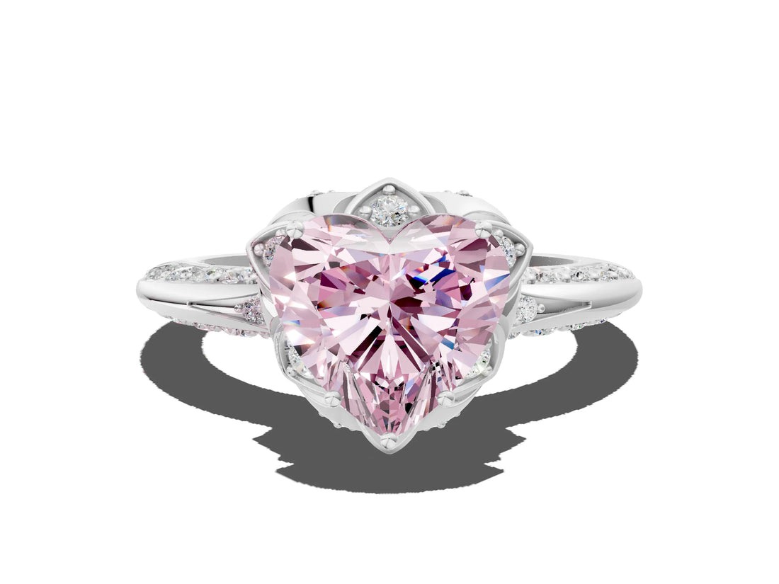 White gold Fancy Pink Heart  Halo Split Shank Pave Diamond Ring with Petal Prong Setting_31