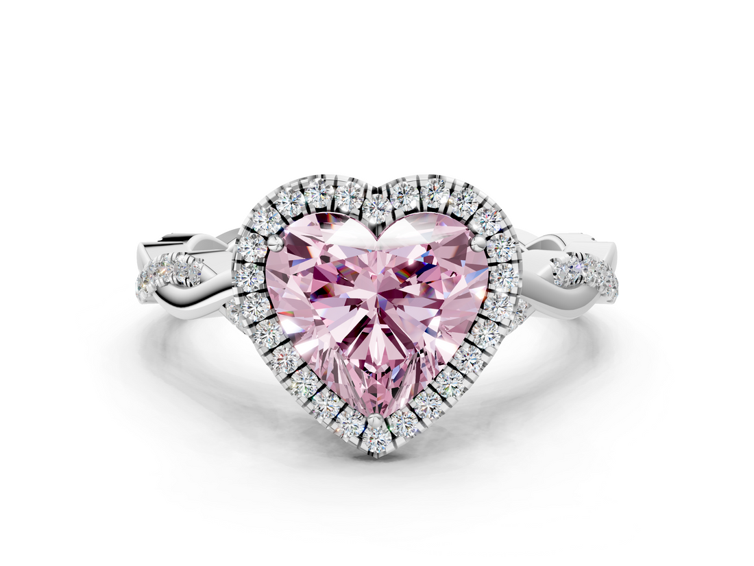 White gold Fancy Pink Heart  Halo Twist Band Solitaire Ring_20