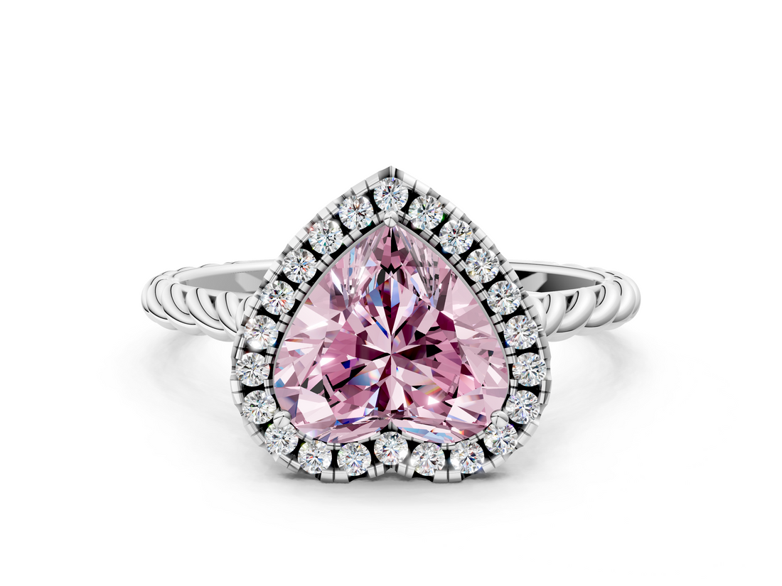 White gold Fancy Pink Heart  Halo Twisted Band Four-Prong Diamond Ring_20