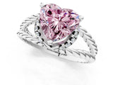 White gold Fancy Pink Heart  Halo Twisted Band Four-Prong Ring_56
