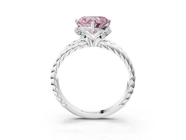 Platinum Fancy Pink Heart  Halo Twisted Band Four-Prong Ring