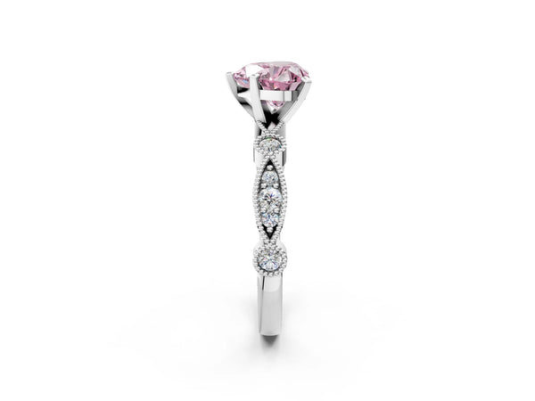 Platinum Fancy Pink Heart  Milgrain Bezel Diamond Engagement Ring with Solitaire Prong Setting