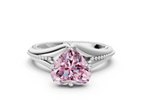 White gold Fancy Pink Heart  Solitaire Beaded Band Six-Prong Setting