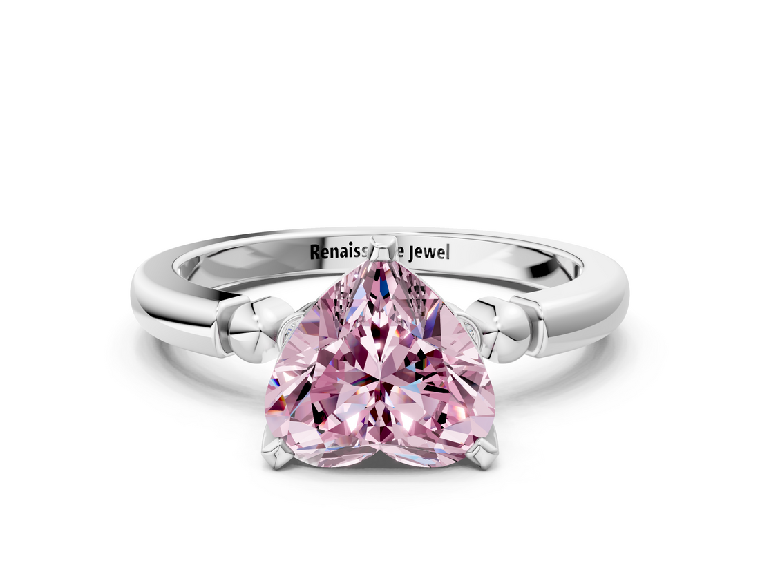 White gold Fancy Pink Heart  Solitaire Beaded Band with Four-Prong Setting_42