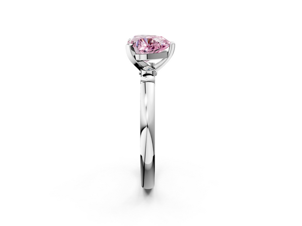 White gold Fancy Pink Heart  Solitaire Beaded Band with Four-Prong Setting