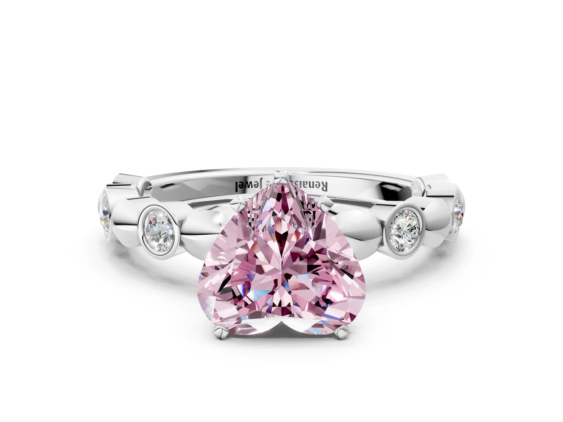 White gold Fancy Pink Heart  Solitaire Bezel-Set Diamond Ring with Beaded Band and Four-Prong Setting_32