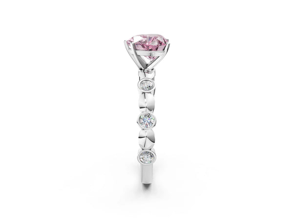 Platinum Fancy Pink Heart  Solitaire Bezel-Set Diamond Ring with Beaded Band and Four-Prong Setting