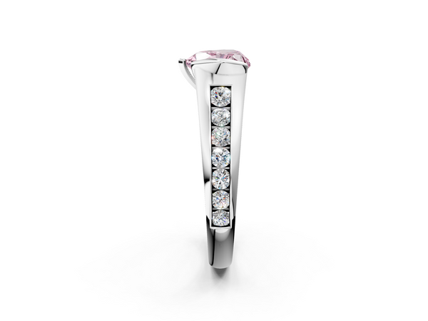 White gold Fancy Pink Heart  Solitaire Bezel-Set Diamond Ring with Channel-Set Band