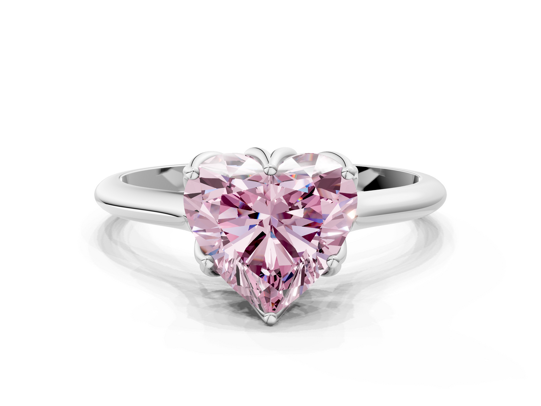 White gold Fancy Pink Heart  Solitaire Cathedral Diamond Ring with Six-Prong Setting_24