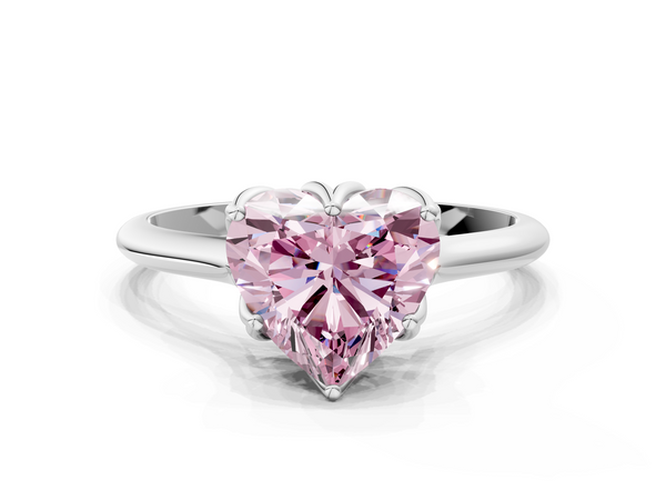 Platinum Fancy Pink Heart  Solitaire Cathedral Diamond Ring with Six-Prong Setting