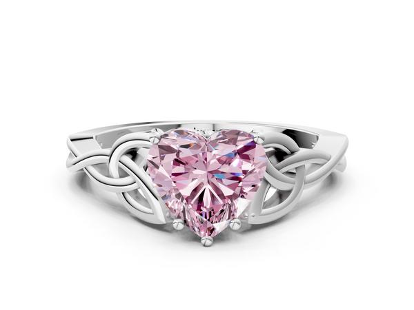 White Gold Heart-Shaped Celtic Knot Solitaire Engagement Ring Setting for Fancy Pink Center