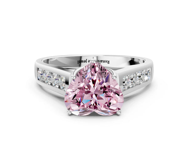 White gold Fancy Pink Heart  Solitaire Channel-Set Diamond Engagement Ring with Four-Prong Setting