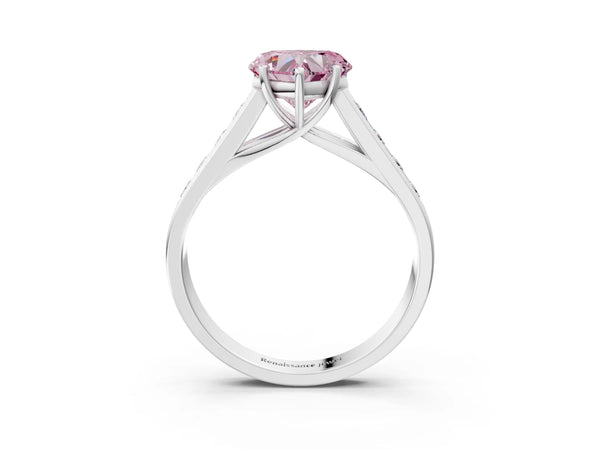 White gold Fancy Pink Heart  Solitaire Channel-Set Diamond Engagement Ring with Four-Prong Setting