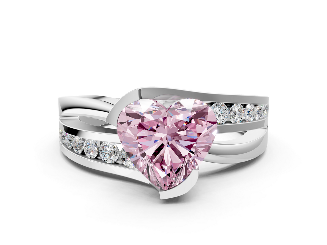 White gold Fancy Pink Heart  Solitaire Channel-Set Split Shank Ring with Tension Prong Setting_3