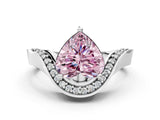 White gold Fancy Pink Heart  Solitaire Diamond Engagement Ring with Pave Band and Four-Prong Setting 1