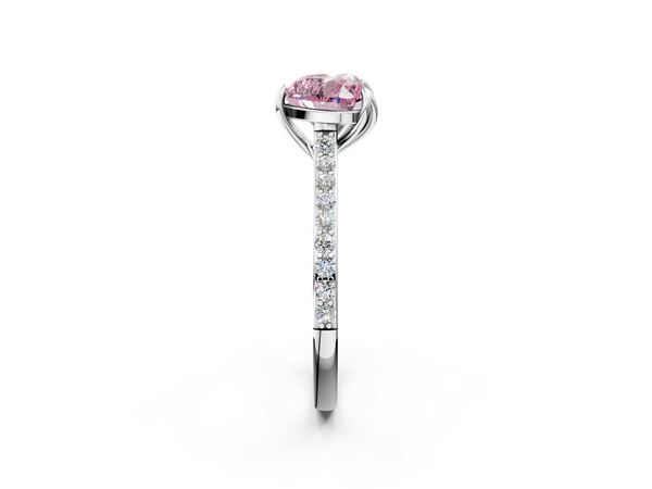 Platinum Fancy Pink Heart  Solitaire Diamond Engagement Ring with Pave Band and Six-Prong Setting