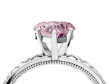 White gold Fancy Pink Heart  Solitaire Diamond Engagement Ring with XO Engraved Band and Four-Prong Setting