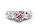 White gold Fancy Pink Heart  Solitaire Diamond Leaf Vine Band with Prong Setting_65