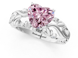 White gold Fancy Pink Heart  Solitaire Diamond Leaf Vine Band with Prong Setting_66