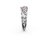 White gold Fancy Pink Heart  Solitaire Diamond Leaf Vine Band with Prong Setting_67
