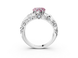 White gold Fancy Pink Heart  Solitaire Diamond Leaf Vine Band with Prong Setting_67