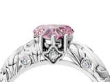 White gold Fancy Pink Heart  Solitaire Diamond Leaf Vine Band with Prong Setting_68