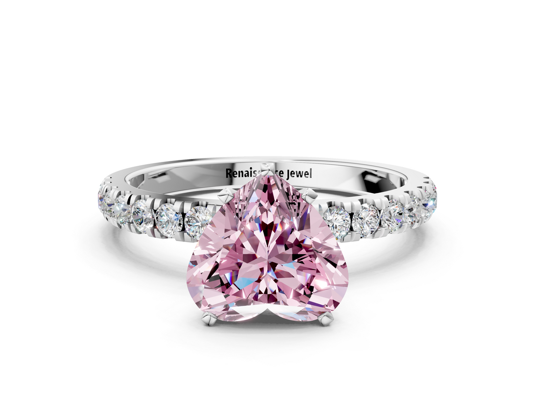 White gold Fancy Pink Heart  Solitaire Diamond Pavé Band with Four-Prong Setting_42
