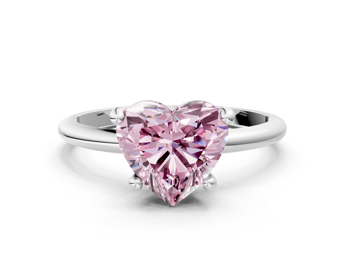 White gold Fancy Pink Heart  Solitaire Diamond Ring with 4-Prong Setting on a Classic Band_3