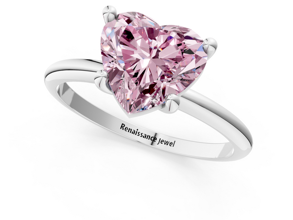 Platinum Fancy Pink Heart  Solitaire Diamond Ring with 4-Prong Setting on a Classic Band