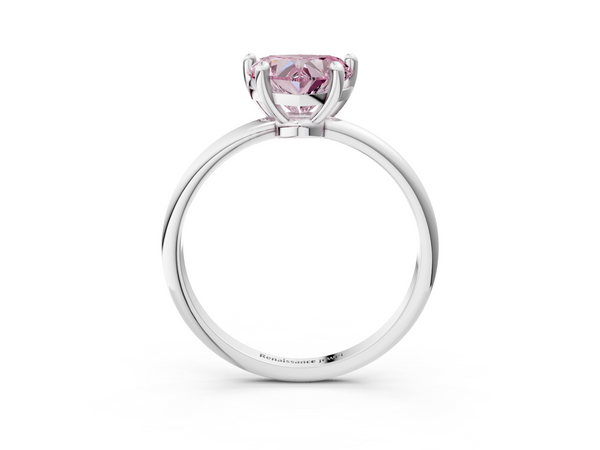 Platinum Fancy Pink Heart  Solitaire Diamond Ring with 4-Prong Setting on a Classic Band