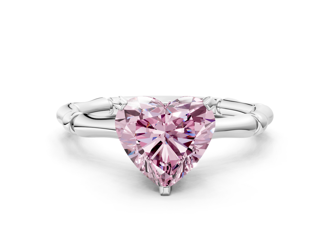 White gold Fancy Pink Heart  Solitaire Diamond Ring with Bamboo Band and Four-Prong Setting_50