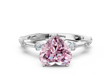 White gold Fancy Pink Heart  Solitaire Diamond Ring with Bezel Set Side Stones and Prong Setting_3