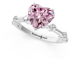 White gold Fancy Pink Heart  Solitaire Diamond Ring with Bezel Set Side Stones and Prong Setting_4