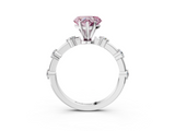 White gold Fancy Pink Heart  Solitaire Diamond Ring with Bezel Set Side Stones and Prong Setting_6